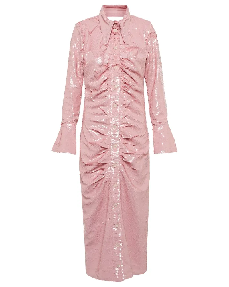 Ganni Hemdblusenkleid mit Pailletten Rosa