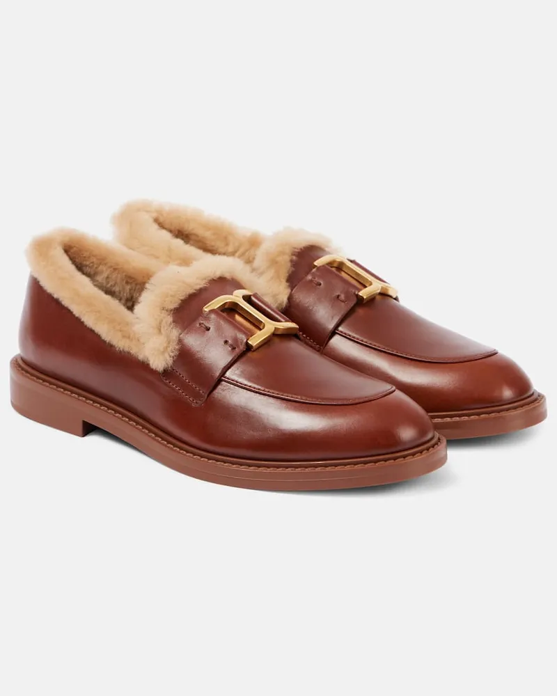 Chloé Chloe Loafers Marcie aus Leder mit Shearling Braun