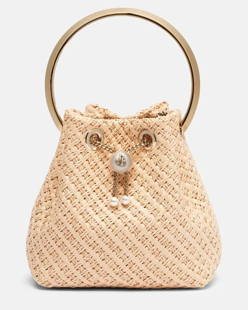 Jimmy Choo Bucket Bag Bon Bon Small aus Raffiabast Beige