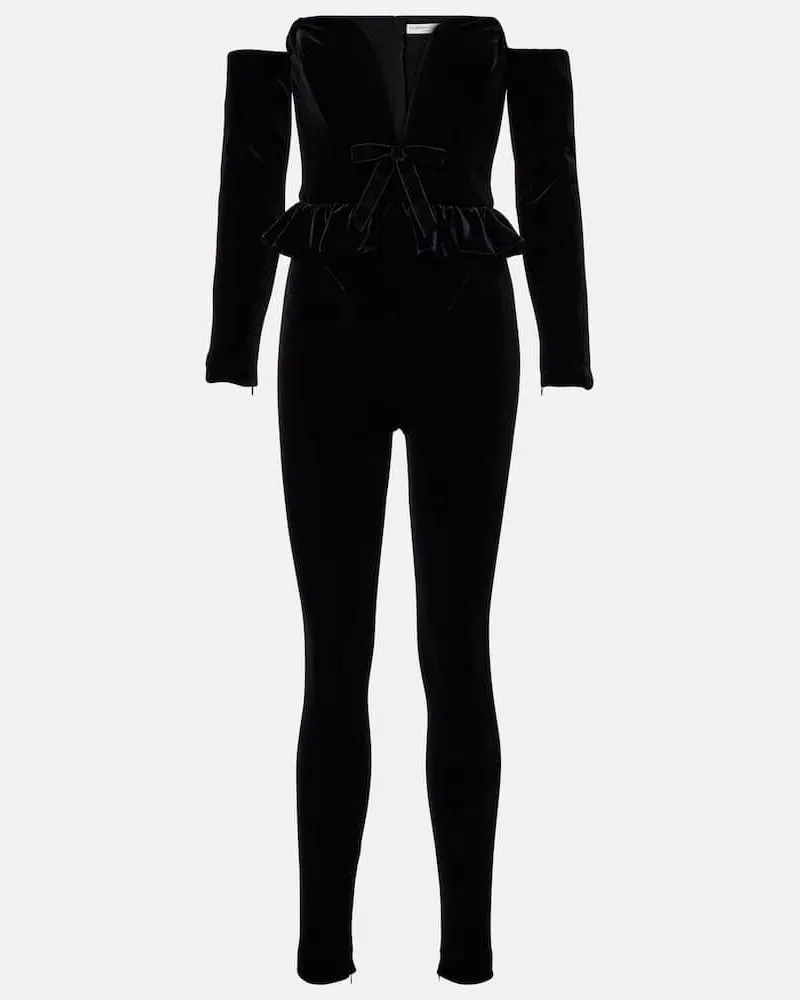 Alessandra Rich Jumpsuit aus Samt Schwarz