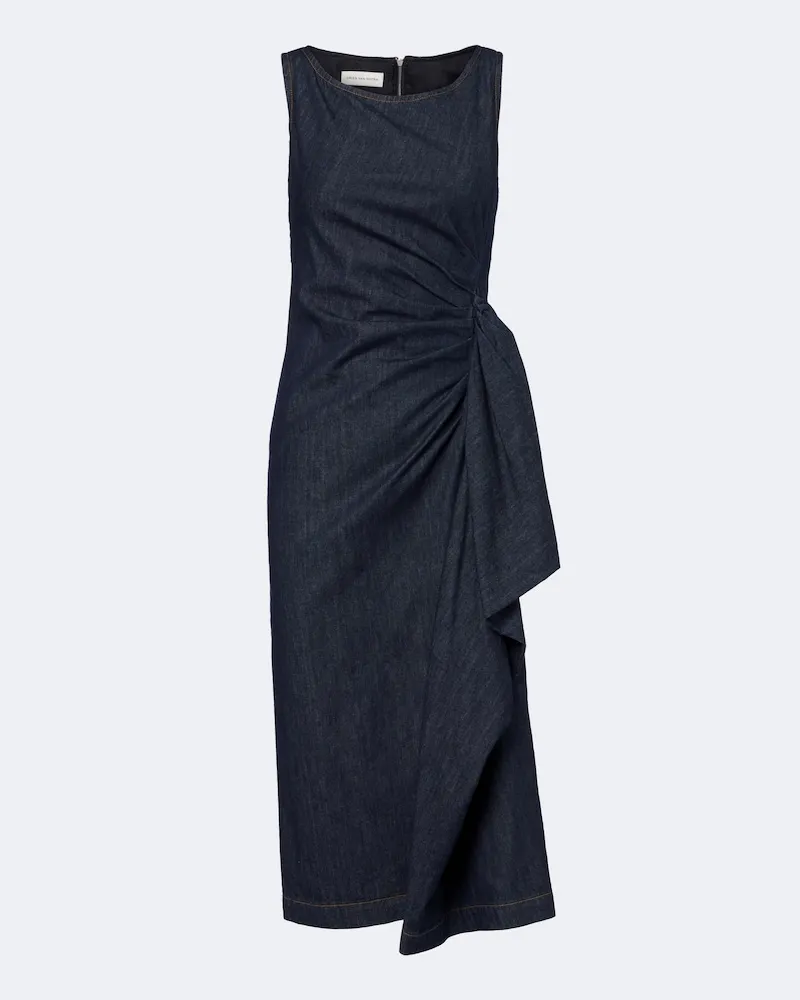 Dries van Noten Midikleid aus Denim Blau