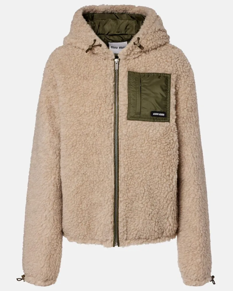 Miu Miu Daunenjacke aus Teddyfleece Beige