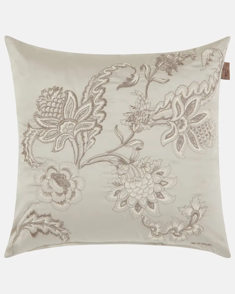 Etro Besticktes Kissen Bloom aus Baumwolle Nude
