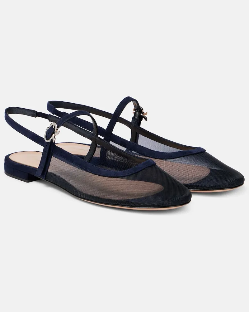Gianvito Rossi Slingback-Ballerinas aus Mesh mit Veloursleder Blau