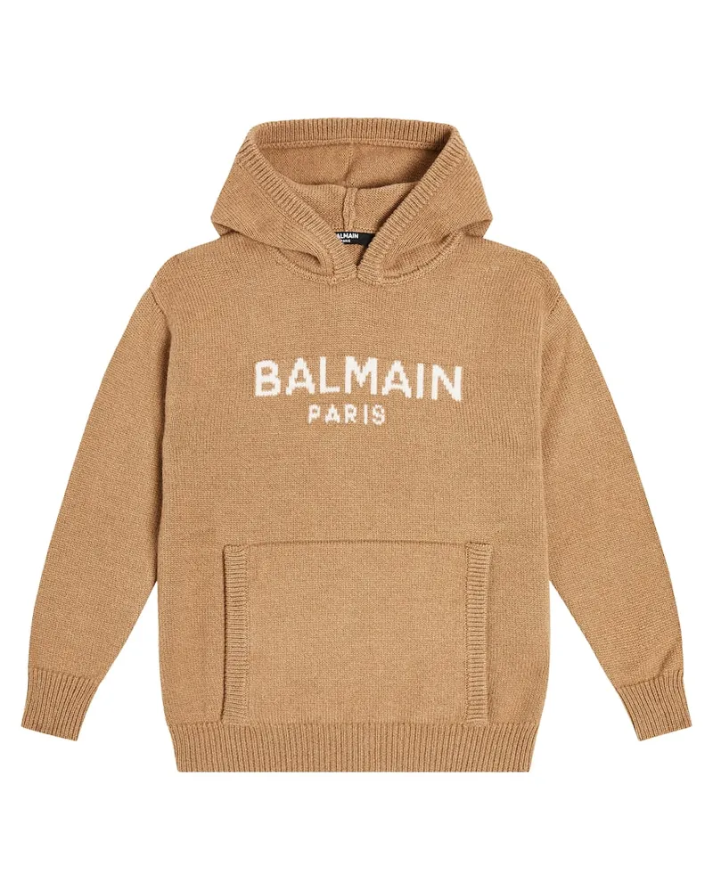 Balmain Hoodie aus Wolle und Kaschmir Beige