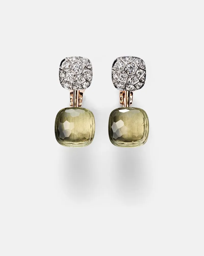 Pomellato Ohrringe Nudo Toi et Moi aus 18kt Rosé- und Weißgold mit Diamanten und Prasiolith Gold