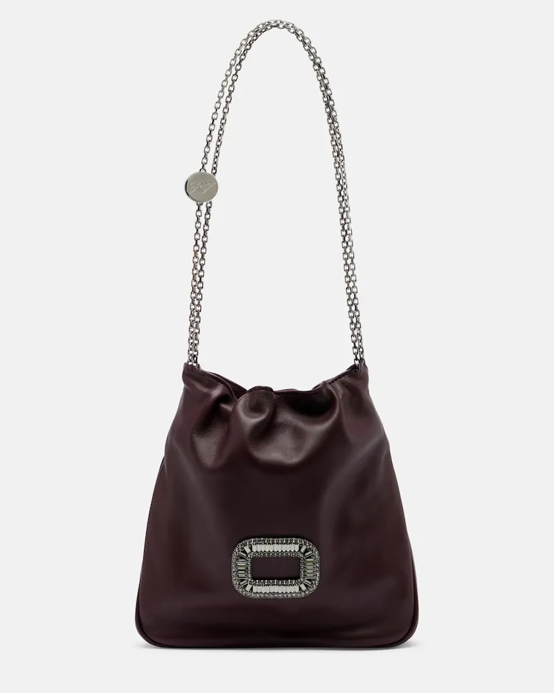 Roger Vivier Bucket-Bag Pilgrim Mini aus Leder Burgunderrot