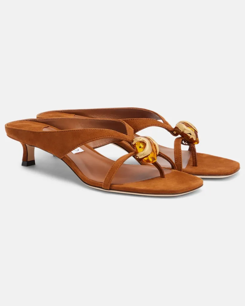 Jimmy Choo Verzierte Sandalen Emeri aus Veloursleder Braun
