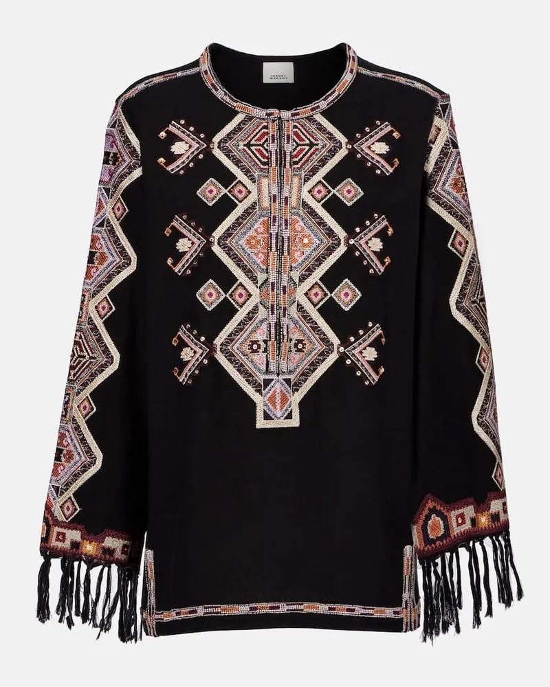 Isabel Marant Bestickte Bluse Zelda aus Seide Schwarz