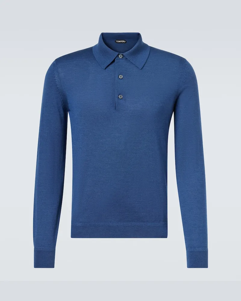 Tom Ford Polopullover aus Kaschmir und Seide Blau