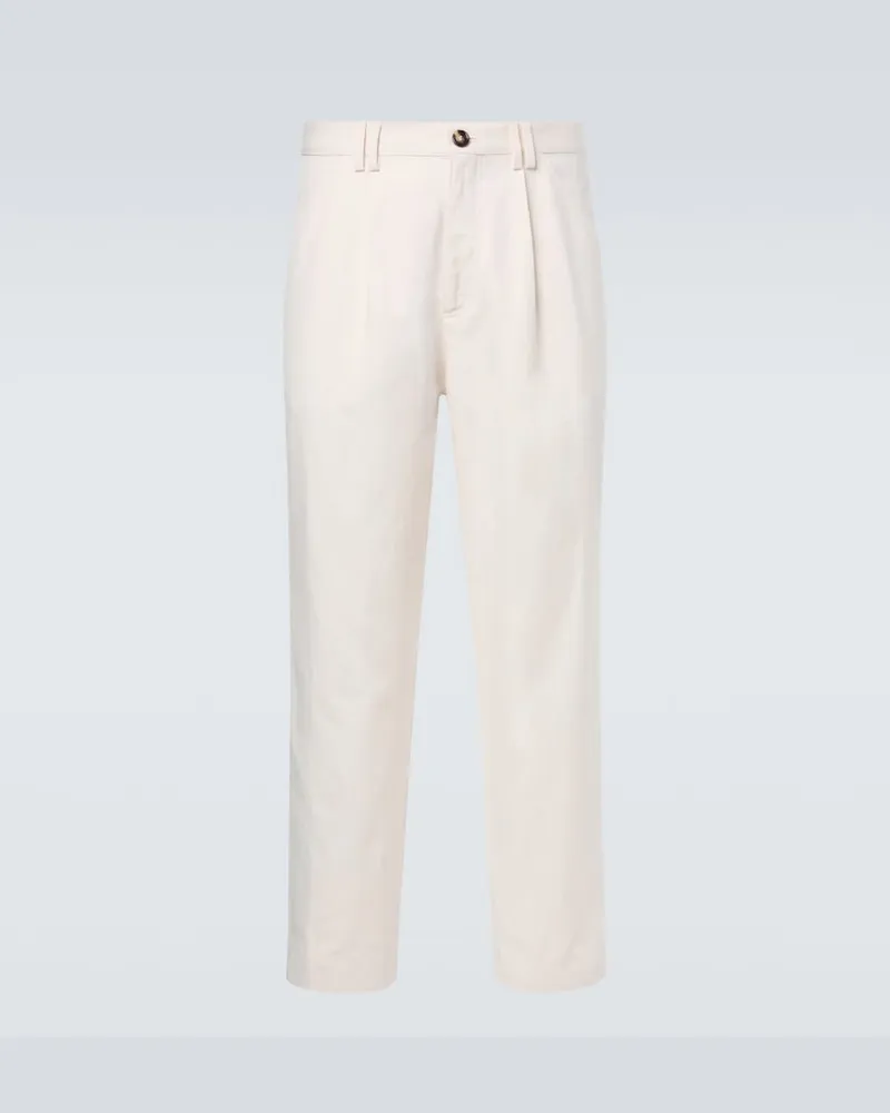 Brunello Cucinelli Gerade Hose aus Baumwolle und Leinen Weiß