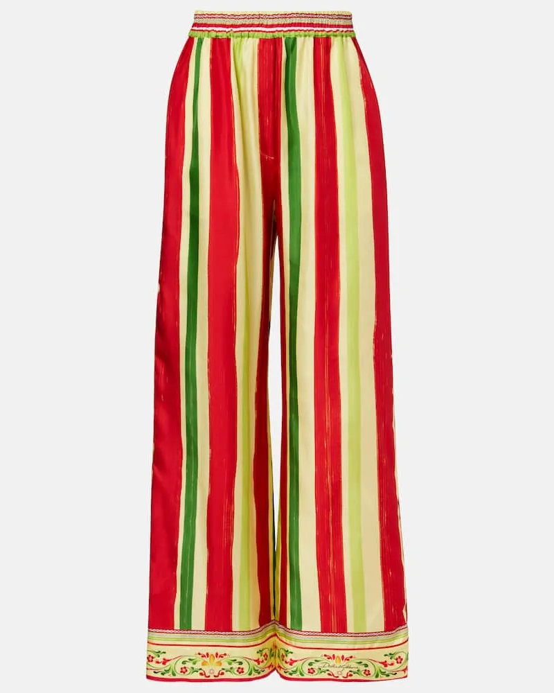 Dolce & Gabbana High-Rise Palazzo-Hose aus Seide Multicolor