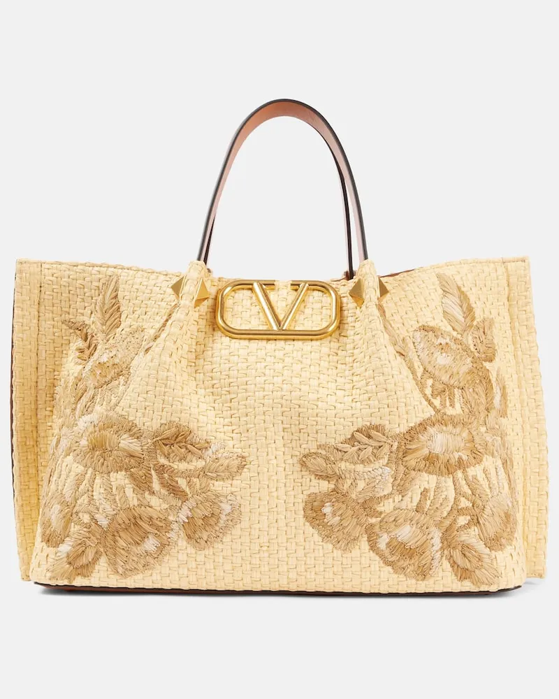 Valentino Garavani Bestickte Tote VLogo Signature Medium Beige