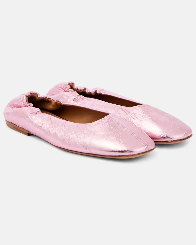 Dries van Noten Ballerinas aus Metallic-Leder Rosa
