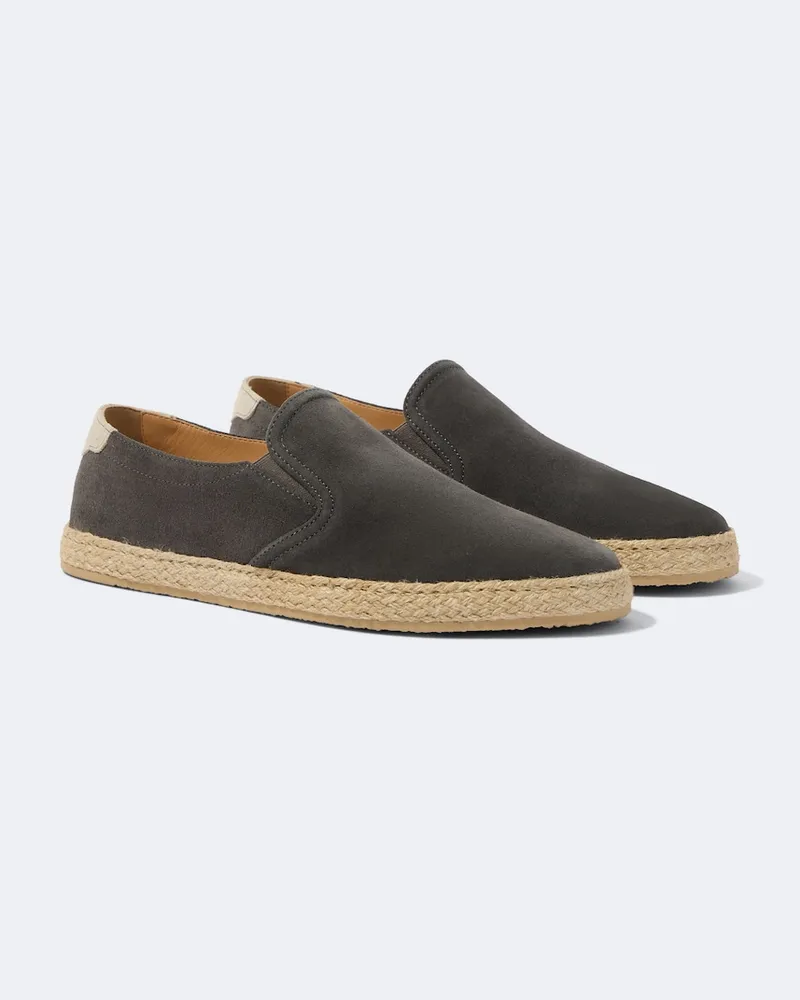 Brunello Cucinelli Slip-Ons aus Veloursleder mit Jute Braun