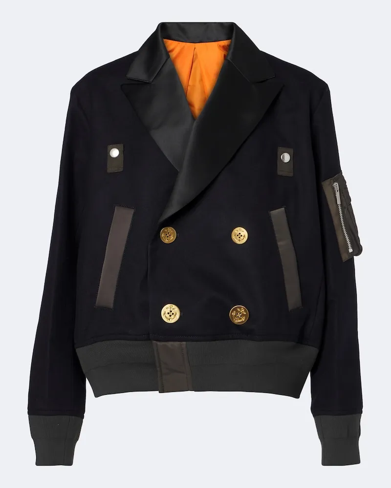 Sacai Jacke aus Wollflanell Blau