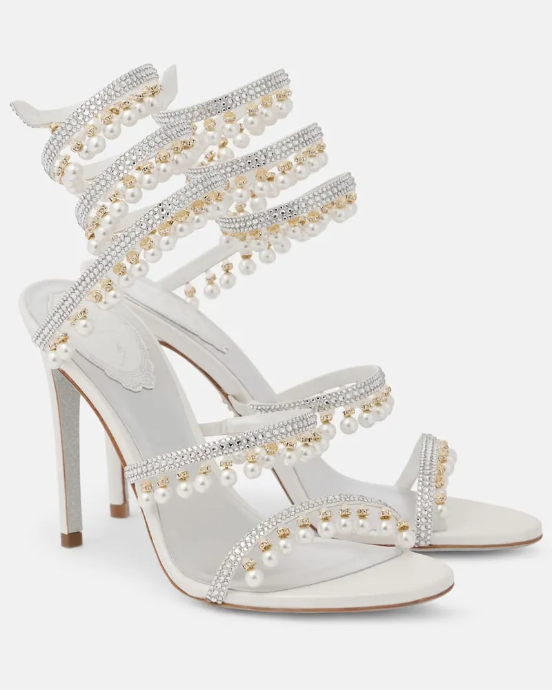 René Caovilla Verzierte Sandalen 105 aus Satin Weiß