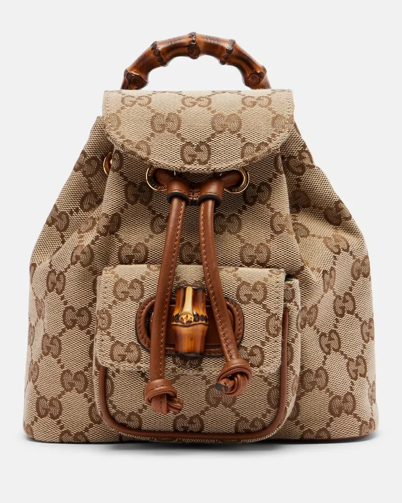 Gucci Rucksack Bamboo Medium aus Canvas mit Leder Beige