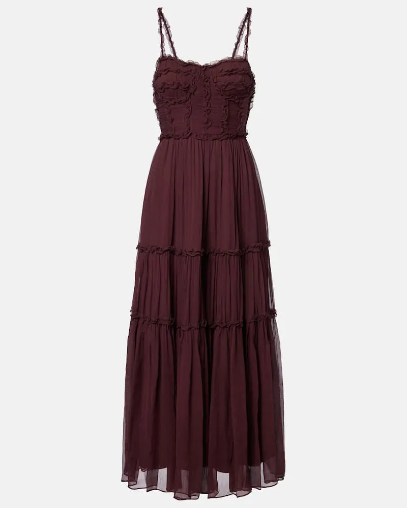 Ulla Johnson Midikleid Talitha aus Seidenchiffon Burgunderrot