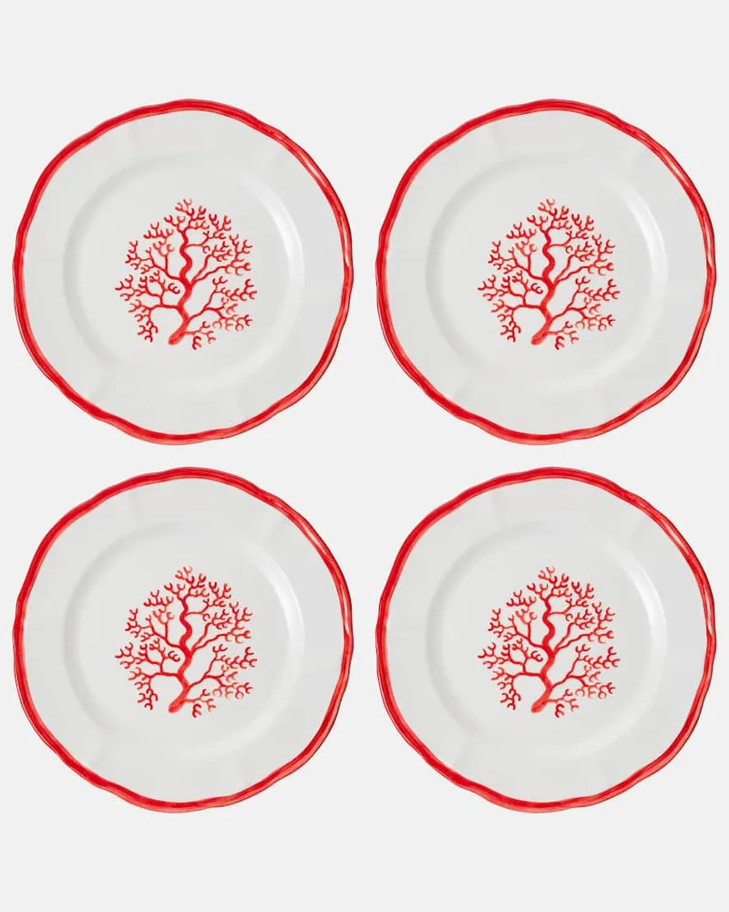 Les-Ottomans Set Coral aus vier Speisetellern Weiß