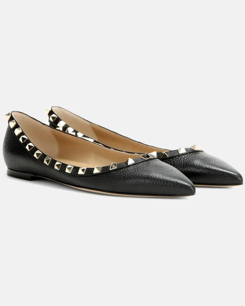 Valentino Garavani Ballerinas Rockstud aus Leder Schwarz
