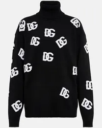 Dolce & Gabbana Rollkragenpullover DG aus Jacquard Schwarz