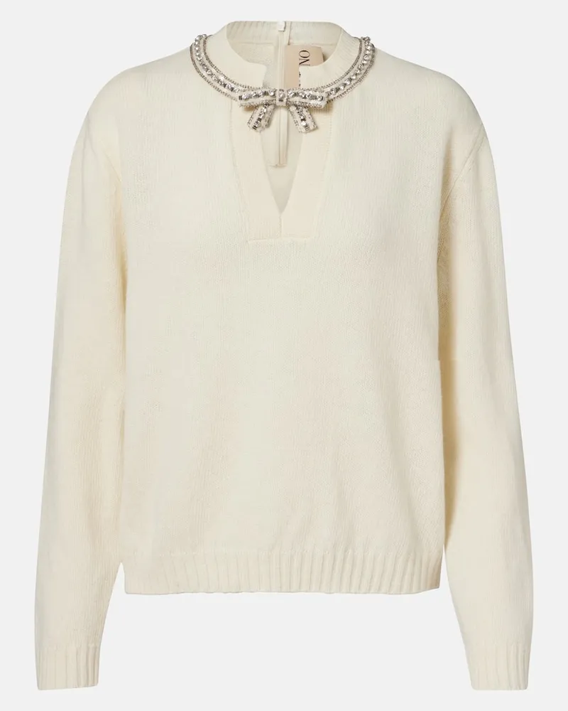 Valentino Garavani Pullover aus Schurwolle mit Kristallen Weiß