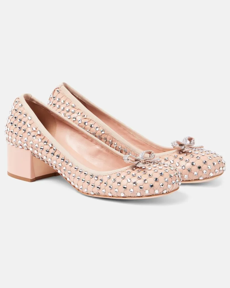 René Caovilla Pumps aus Leder mit Kristallen Rosa