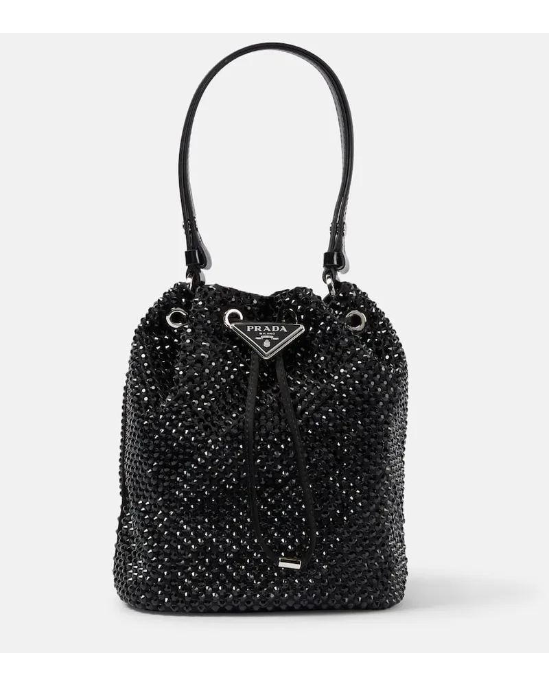 Prada Bucket-Bag Mini mit Kristallen Schwarz