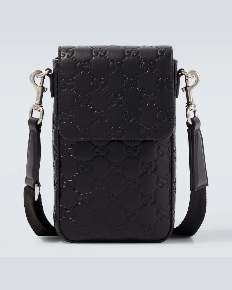 Gucci Smartphone-Etui GG Emblem aus Leder Schwarz