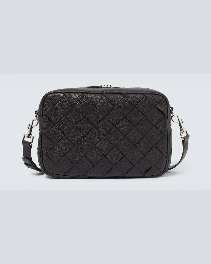 Bottega Veneta Messenger Bag Intrecciato aus Leder Schwarz