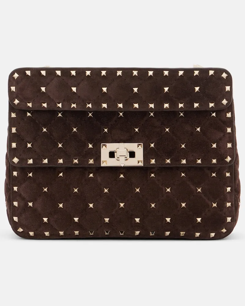 Valentino Garavani Henkeltasche Rockstud Spike Medium aus Veloursleder Braun