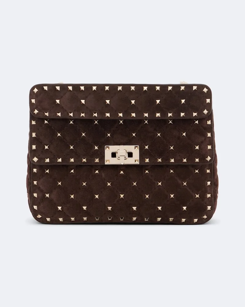 Valentino Garavani Henkeltasche Rockstud Spike Medium aus Veloursleder Braun