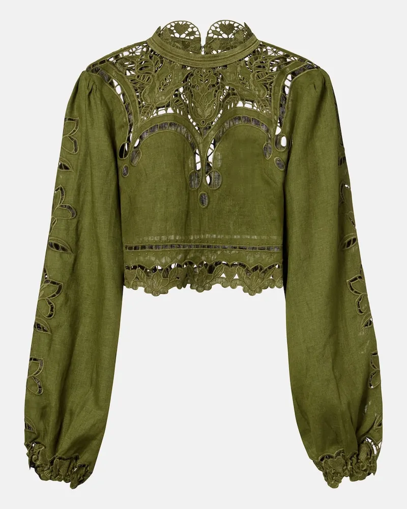 FARM Rio Bluse aus Leinen mit Spitze Grün
