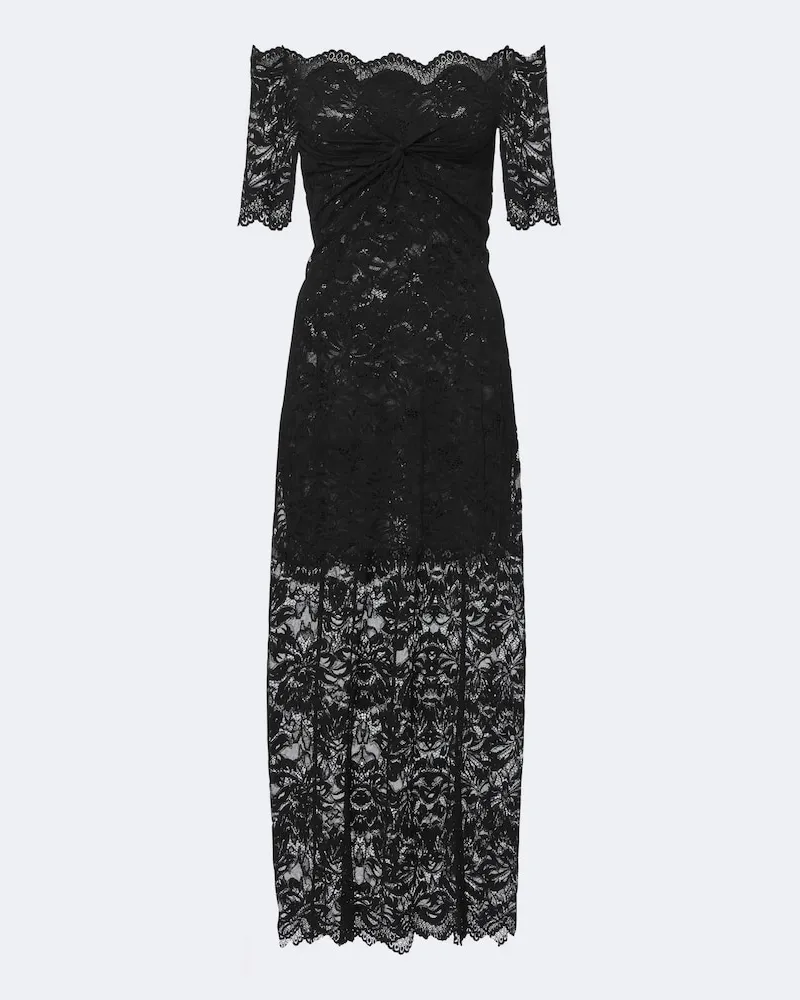 Paco Rabanne Off-Shoulder Midikleid aus Spitze Schwarz
