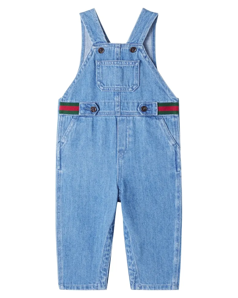 Gucci Baby Latzhose Web Stripe aus Denim Blau