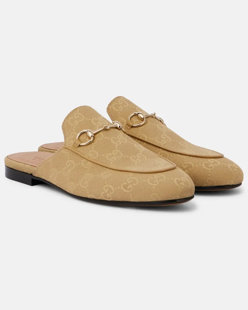Gucci Slippers Princetown Horsebit GG aus Canvas Beige