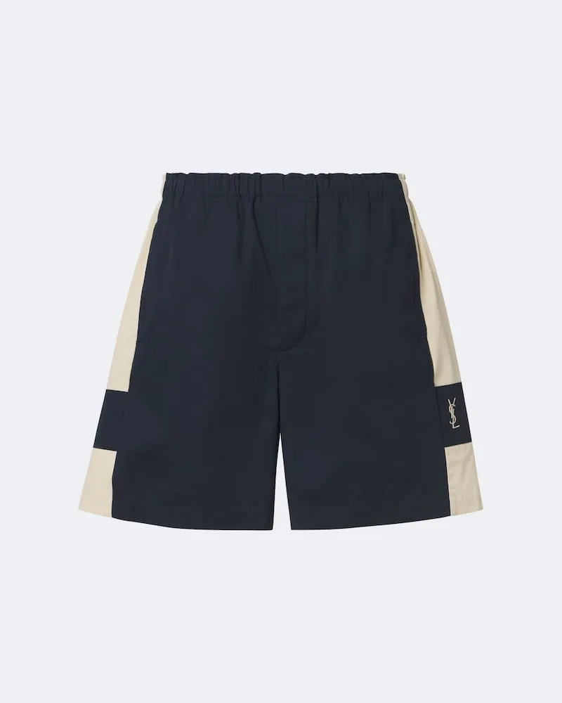 Saint Laurent Shorts Cassandre aus Baumwoll-Canvas Blau
