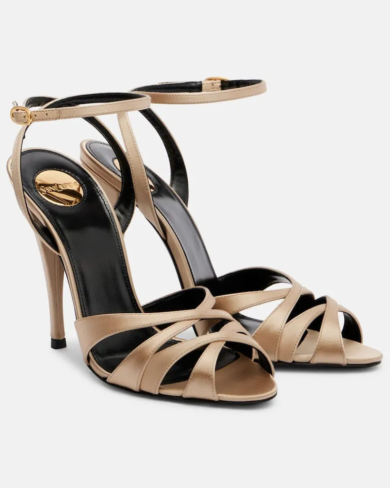 Saint Laurent Sandalen Chandelle 110 aus Satin Beige