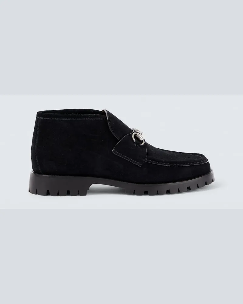 Gucci Ankle Boots Horsebit aus Veloursleder Schwarz