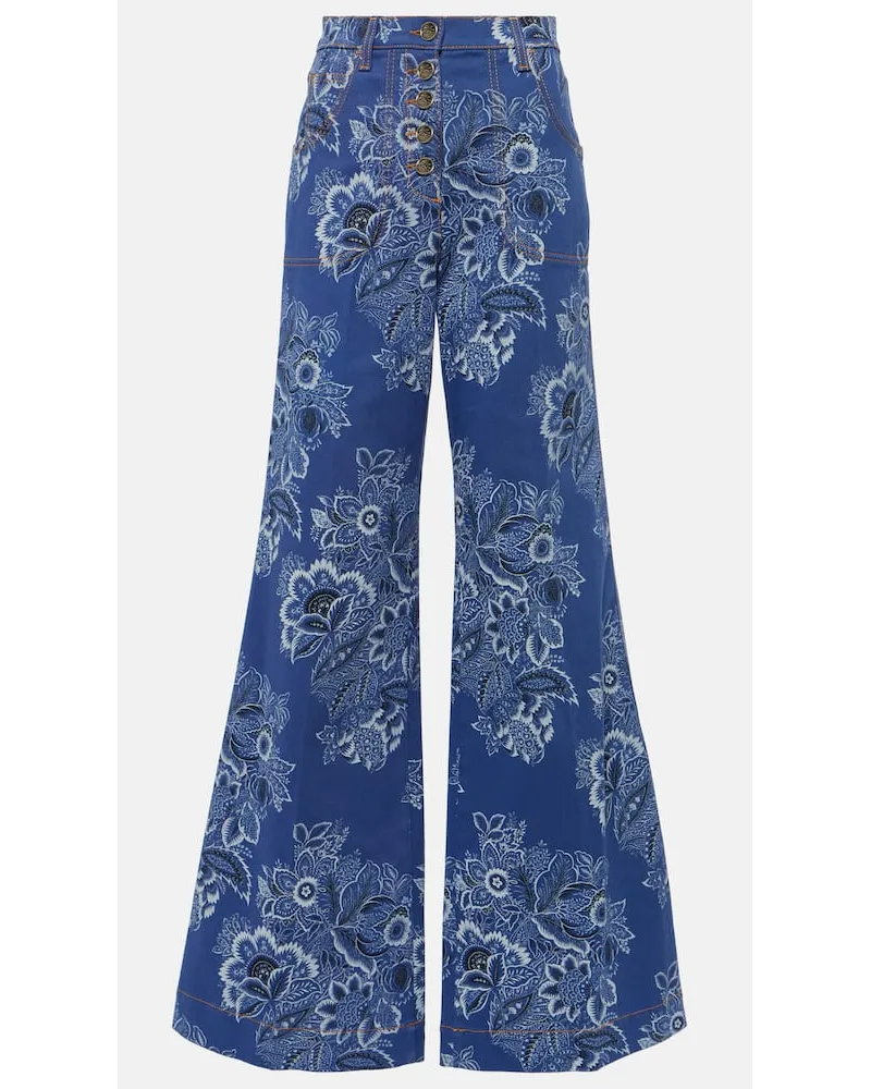 Etro Bedruckte High-Rise Flared Jeans Blau