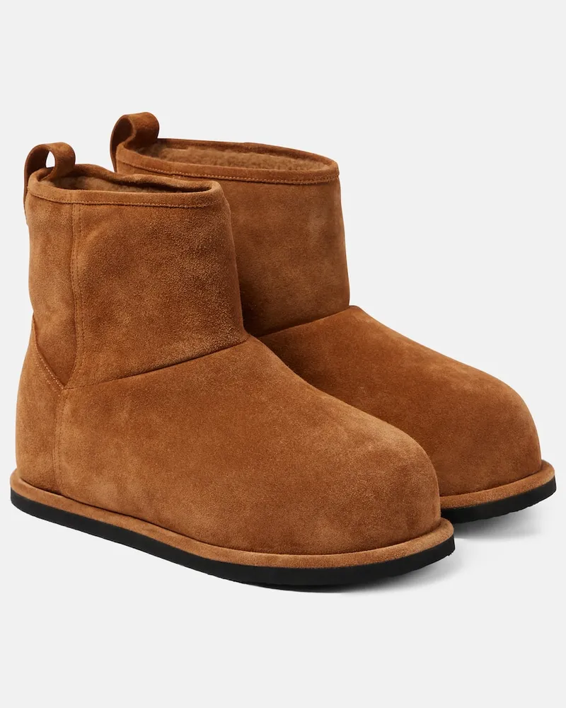 Amina Muaddi Ankle Boots Heidi mit Shearling Braun