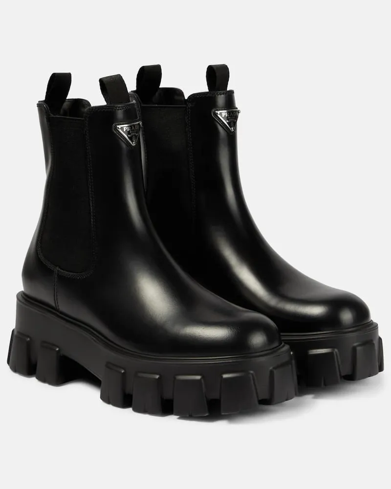 Prada Chelsea Boots Monolith aus Leder Schwarz