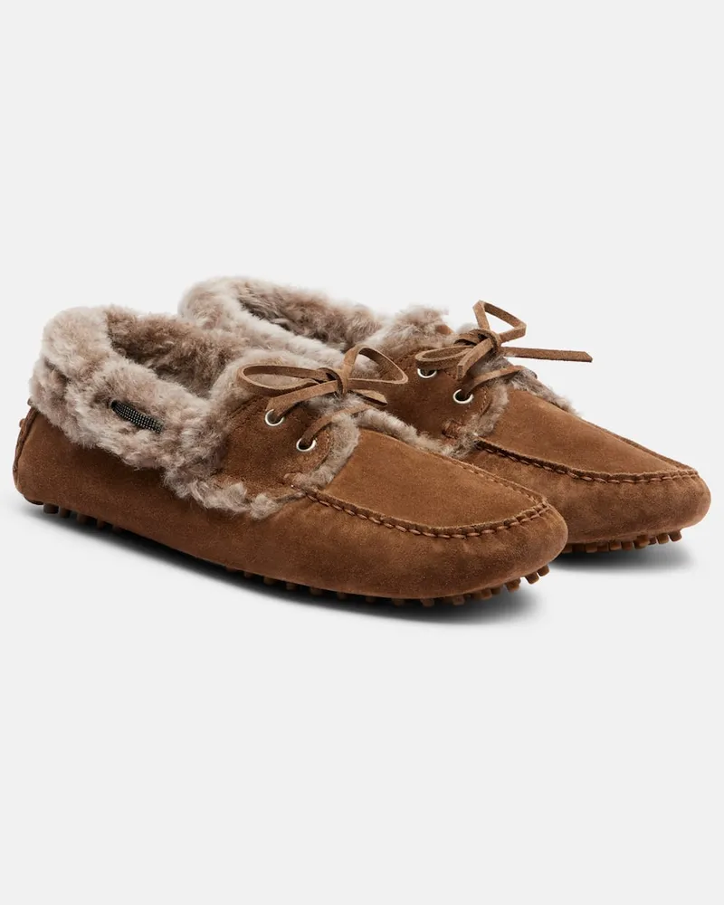 Brunello Cucinelli Mokassins Monili aus Veloursleder Braun