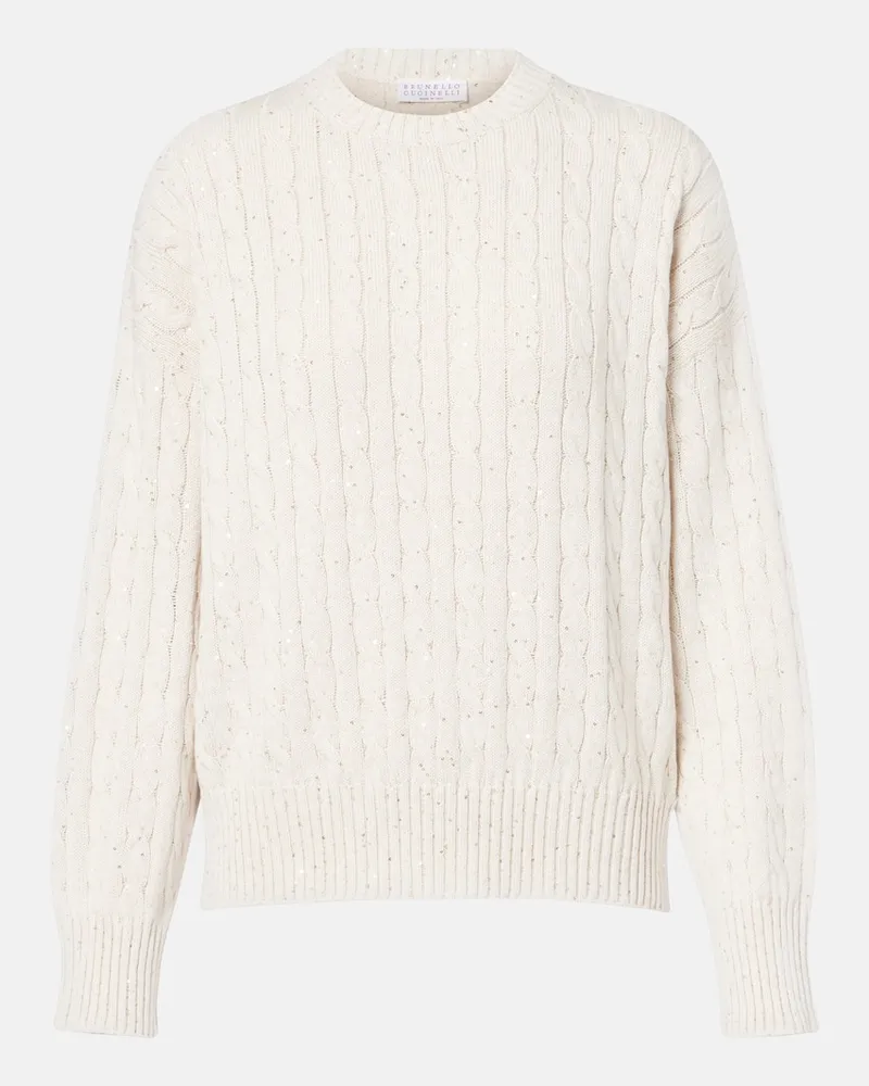 Brunello Cucinelli Pullover aus einem Baumwollgemisch mit Pailletten Beige