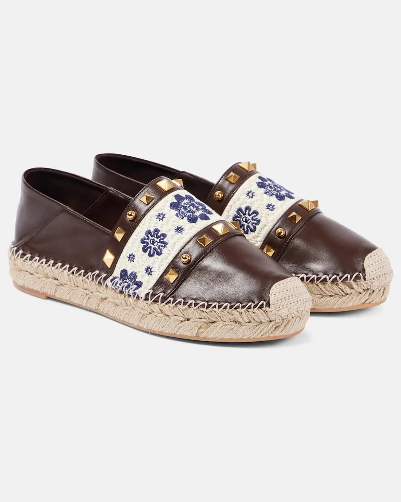 Valentino Garavani Espadrilles Country Rockstud aus Leder Braun