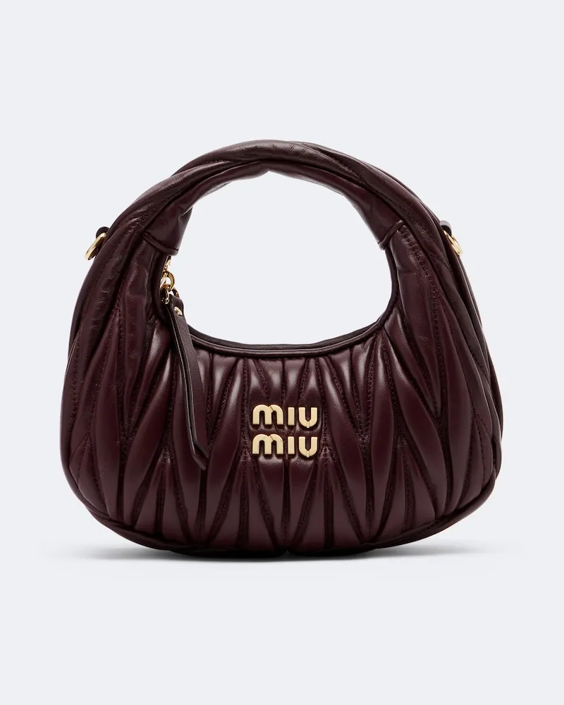 Miu Miu Tote Wander Mini aus Matelassé-Leder Burgunderrot