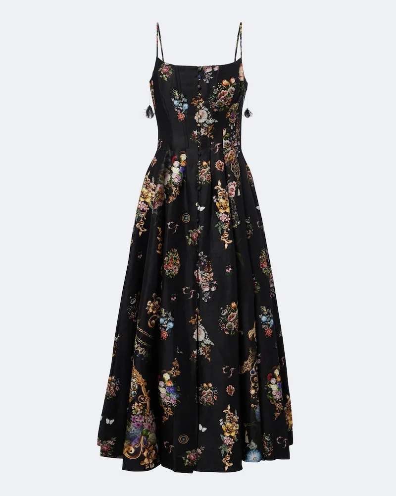 Camilla Maxikleid aus Leinen und Seide Multicolor