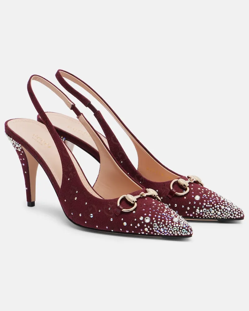 Gucci Slingback-Pumps Horsebit GG 85 aus Canvas Burgunderrot