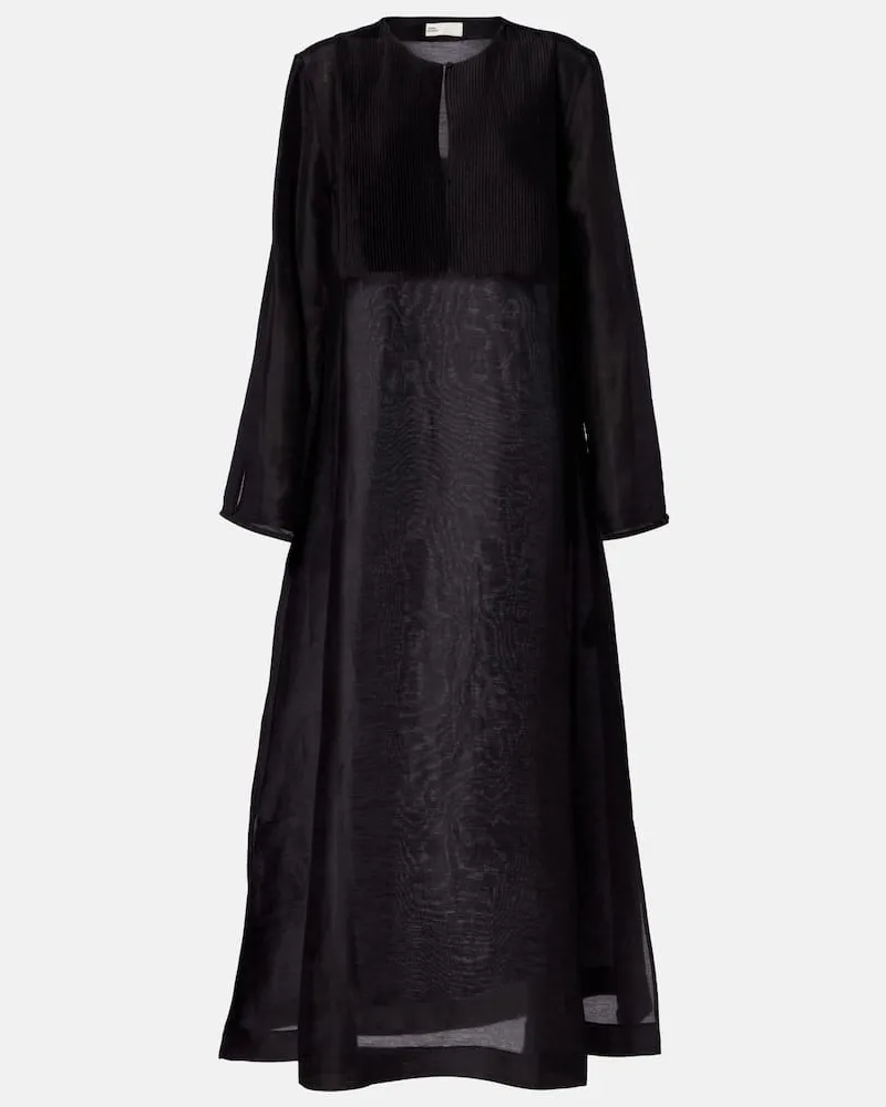 Tory Burch Kaftan aus Leinen und Seide Schwarz